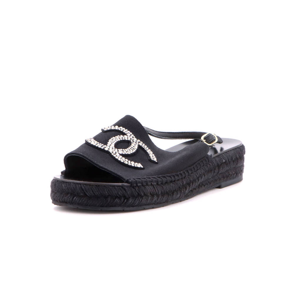 Chanel Women's CC Slingback Espadrille Sandals Crystal Embellished Canvas